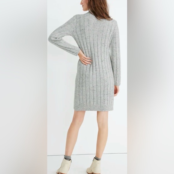 Madewell Donegal knit ribbed sweater dress w/ rolled mock neck. Light grey. XL - Picture 2 of 7